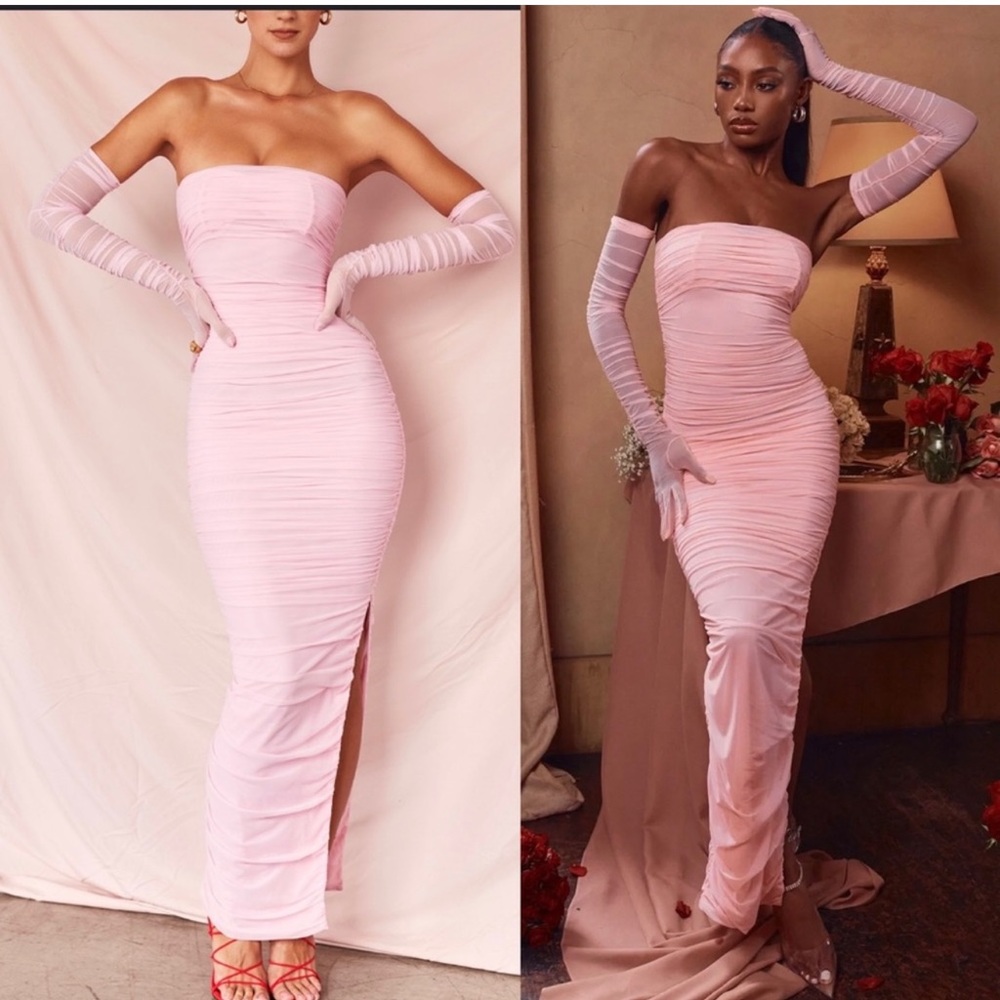 HOUSE OF CB 'Sofia' Fairy Pink Mesh Maxi Dress /Size M plus cup NWOT strapless